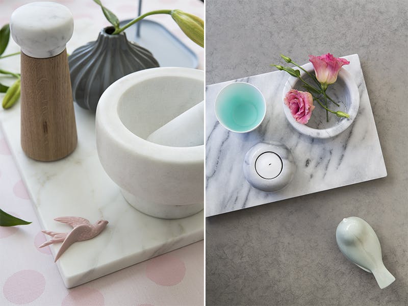 Trend: Marmor
Vi omfavner marmortrenden og sniker den inn i hjemmet i form av fat, skåler, klokker og puter. Sammen med pasteller blir uttrykket lyst og lett. Trend: Marmor
Vi omfavner marmortrenden og sniker den inn i hjemmet i form av fat, skåler, klokker og puter. Sammen med pasteller blir uttrykket lyst og lett.